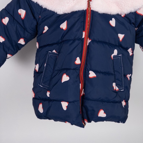 The Marc Jacobs Heart Printed Hooded Puffer Coat Navy Blue Pink Size 18 months - Picture 3 of 11